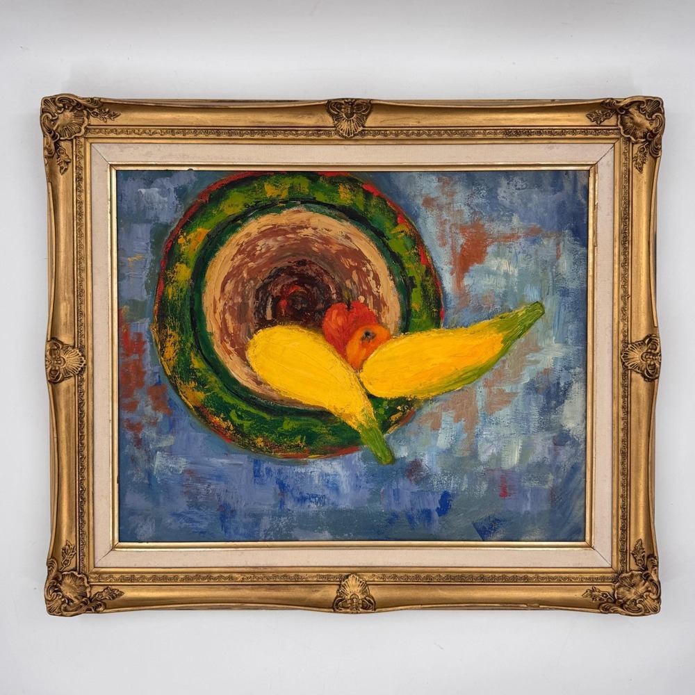 Vintage Original Expressionist Fruit Still Life Oil Painting on Canvas